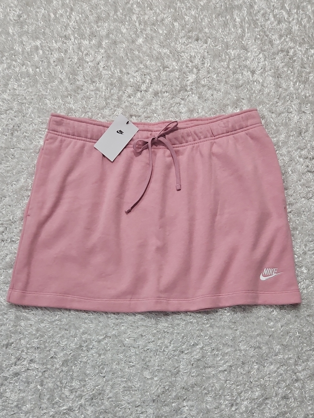 Nike Pink Drawstring Soft French Terry Mini Skirt With Pockets Pink